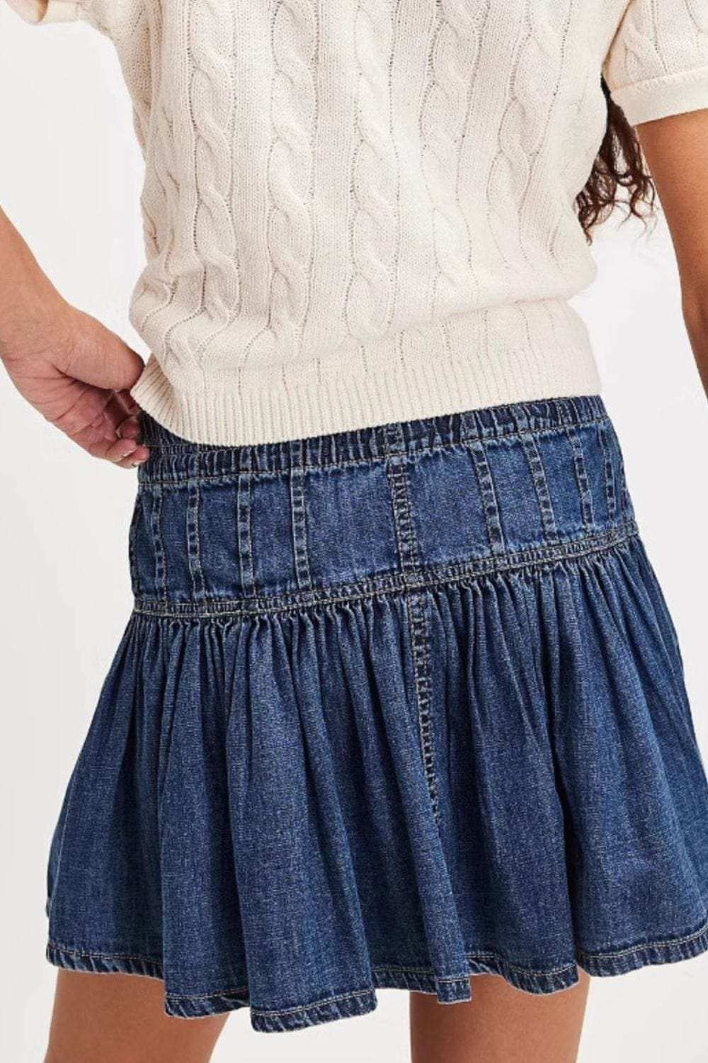 Buttoned Ruffled Mini Denim Skirt - Trendsi - Flyclothing LLC