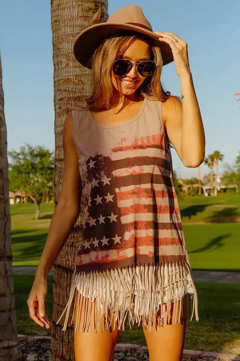 BiBi American Flag Print Knit Sleeveless Top - Trendsi - Flyclothing LLC