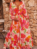 Smocked Floral Long Sleeve Maxi Dress - Trendsi - Flyclothing LLC
