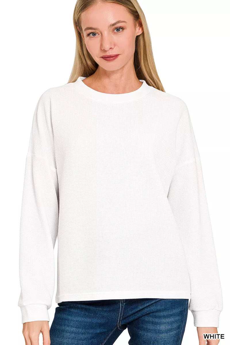 Zenana Double Knit Round Neck Long Sleeve Top - Trendsi - Flyclothing LLC