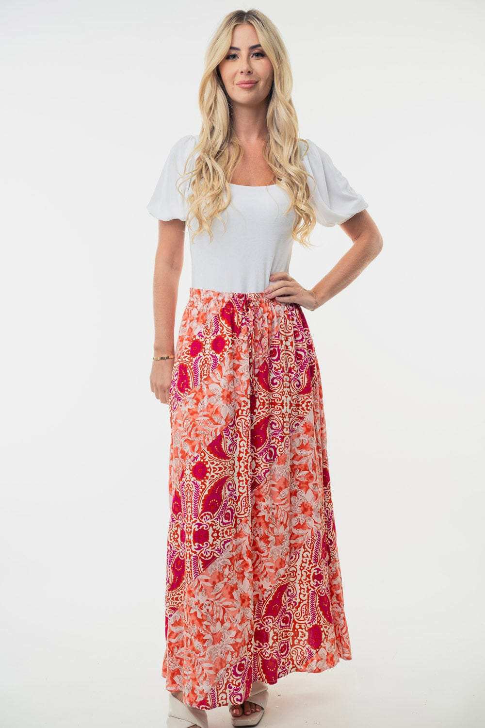 White Birch Full Size High Waisted Floral Woven Skirt - Trendsi - Flyclothing LLC