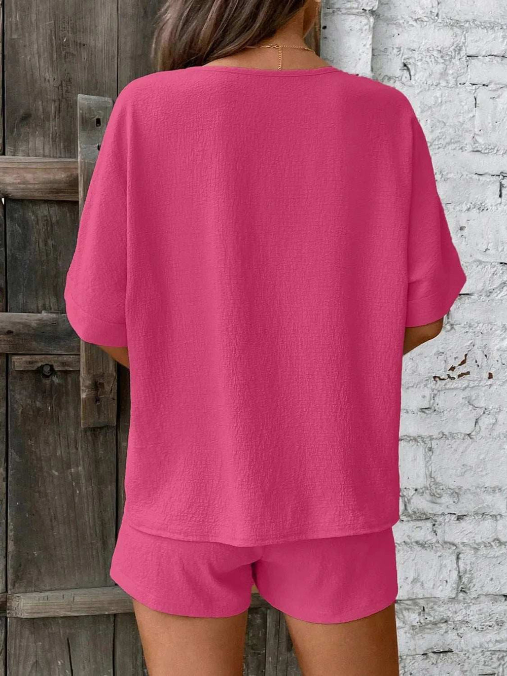V-Neck Half Sleeve Top and Shorts Set - Trendsi - Flyclothing LLC