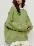 Round Neck Dropped Shoulder Long Sleeve Sweatshirt - Trendsi - Flyclothing LLC