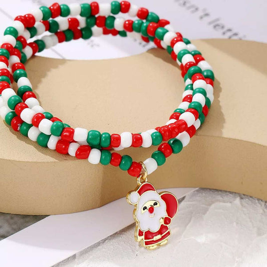 Christmas Beaded Necklace with Santa Charm - Trendsi - Flyclothing LLC