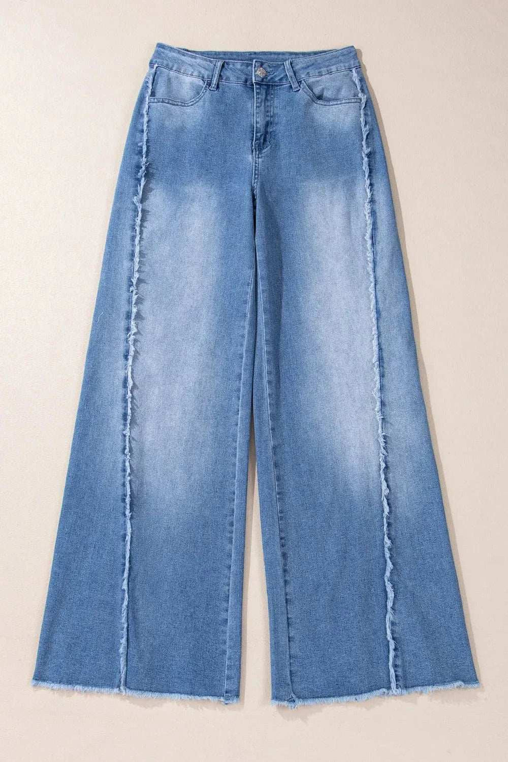 Raw Hem Wide Leg Jeans with Pockets - Trendsi - Flyclothing LLC