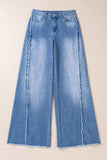 Raw Hem Wide Leg Jeans with Pockets - Trendsi - Flyclothing LLC