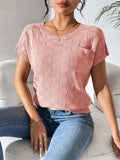 Round Neck Short Sleeve Knit Top - Trendsi - Flyclothing LLC