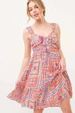 And The Why Tied Front Smocked Back Tiered Boho Printed Dress - Trendsi - Flyclothing LLC