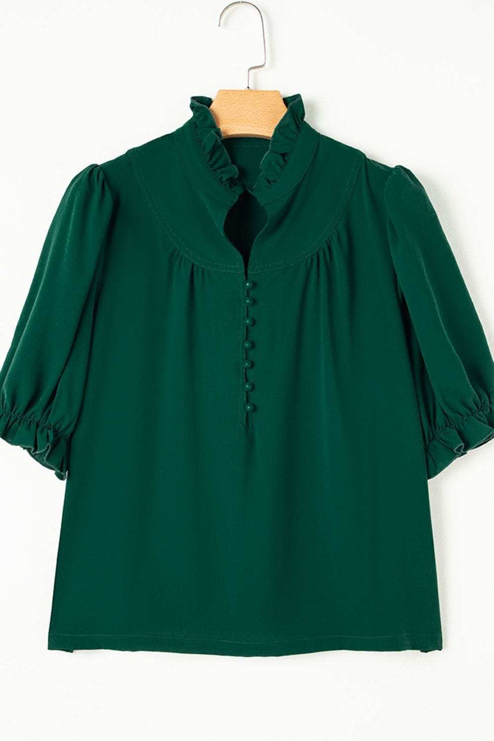 Puff Sleeve Frilled Trim Elegant Blouse - Trendsi - Flyclothing LLC