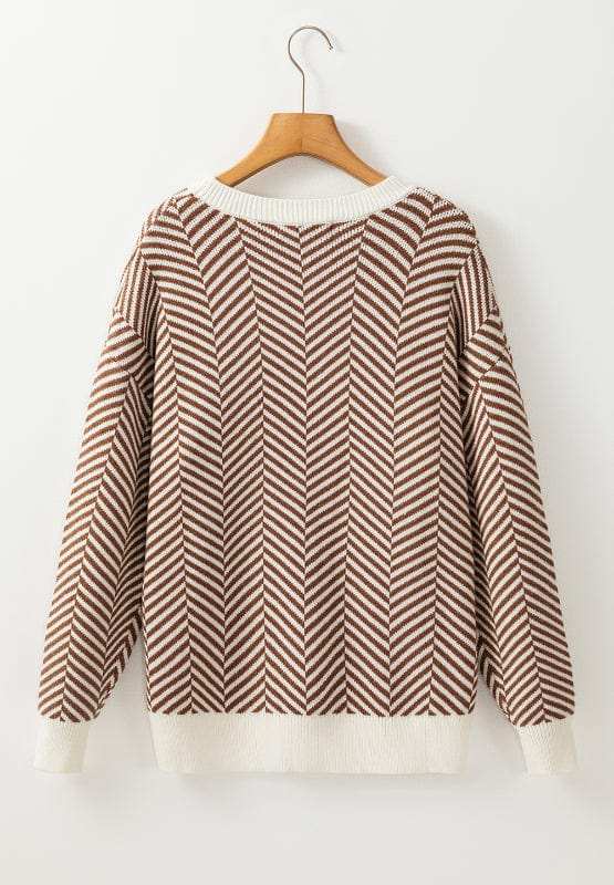 Striped Round Neck Long Sleeve Sweater - Trendsi - Flyclothing LLC
