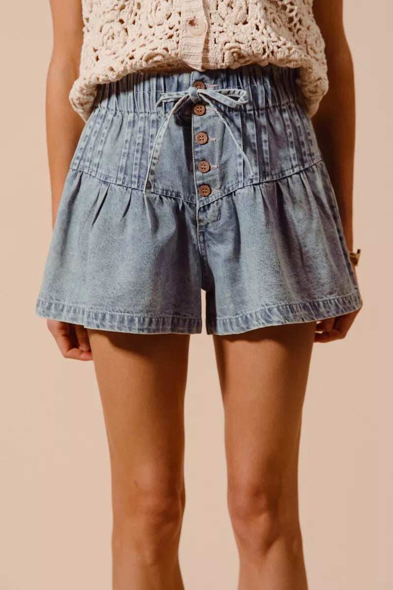 SO ME Flared Denim Shorts with Elasticized Waist - Trendsi - Flyclothing LLC