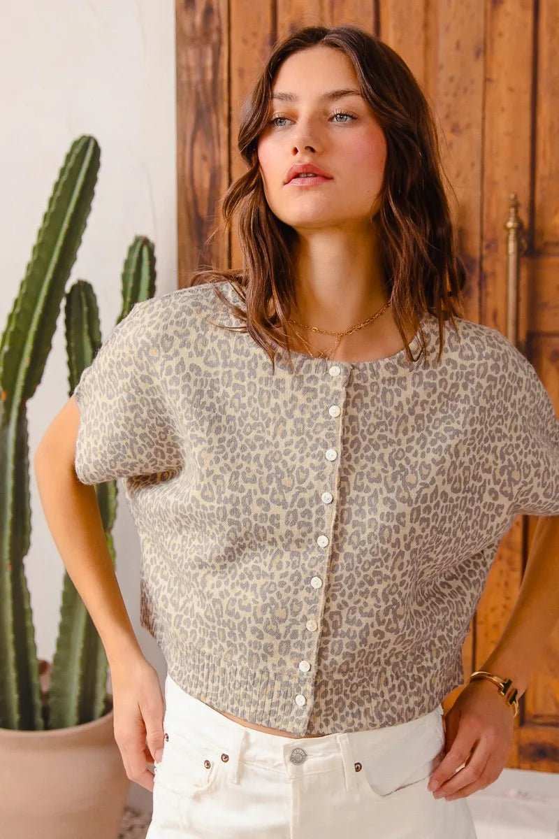 SO ME Leopard Print Button Front Sweater Cardigan - Trendsi - Flyclothing LLC