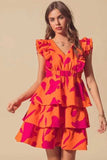 SO ME Floral V Neck Layered Dress with Elasticized Waist - Trendsi - Flyclothing LLC