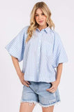 Mittoshop Button Down Striped Puff Sleeve Shirt - Trendsi - Flyclothing LLC
