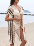 Open Front Contrast Openwork Cover-Up - Trendsi - Flyclothing LLC