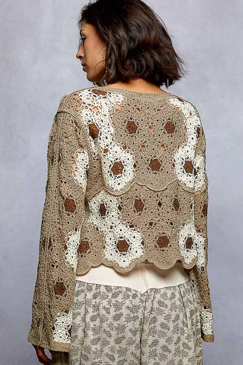 POL Floral Weave Pattern Crochet Cropped Top with Beads Detail - Trendsi - Flyclothing LLC