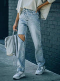 Distressed Asymmetric Waist Jeans - Trendsi - Flyclothing LLC