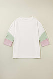 Color Block Ribbed Knit Three-Quarter Sleeve Top - Trendsi - Flyclothing LLC