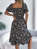 Ruffled Hem Floral Puff Sleeve Dress - Trendsi - Flyclothing LLC