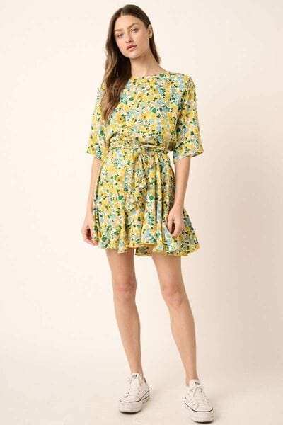 Mittoshop Floral Tie Waist Half Sleeve Mini Dress - Trendsi - Flyclothing LLC