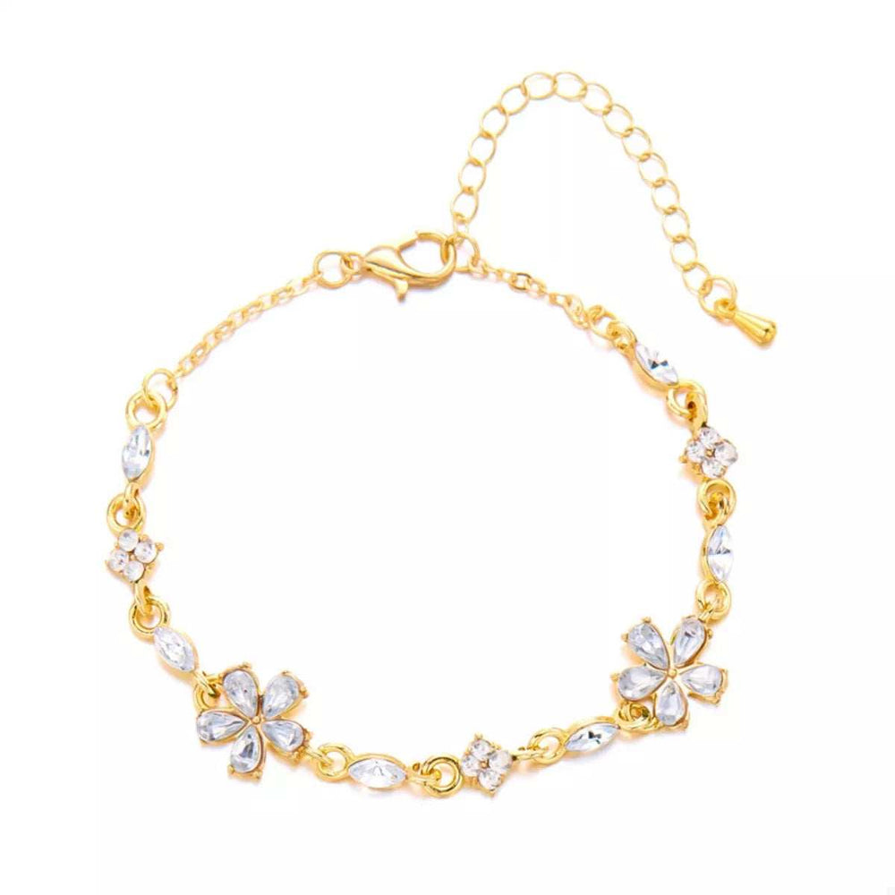 18K Gold-Plated Rhinestone Flower Bracelet - Trendsi - Flyclothing LLC