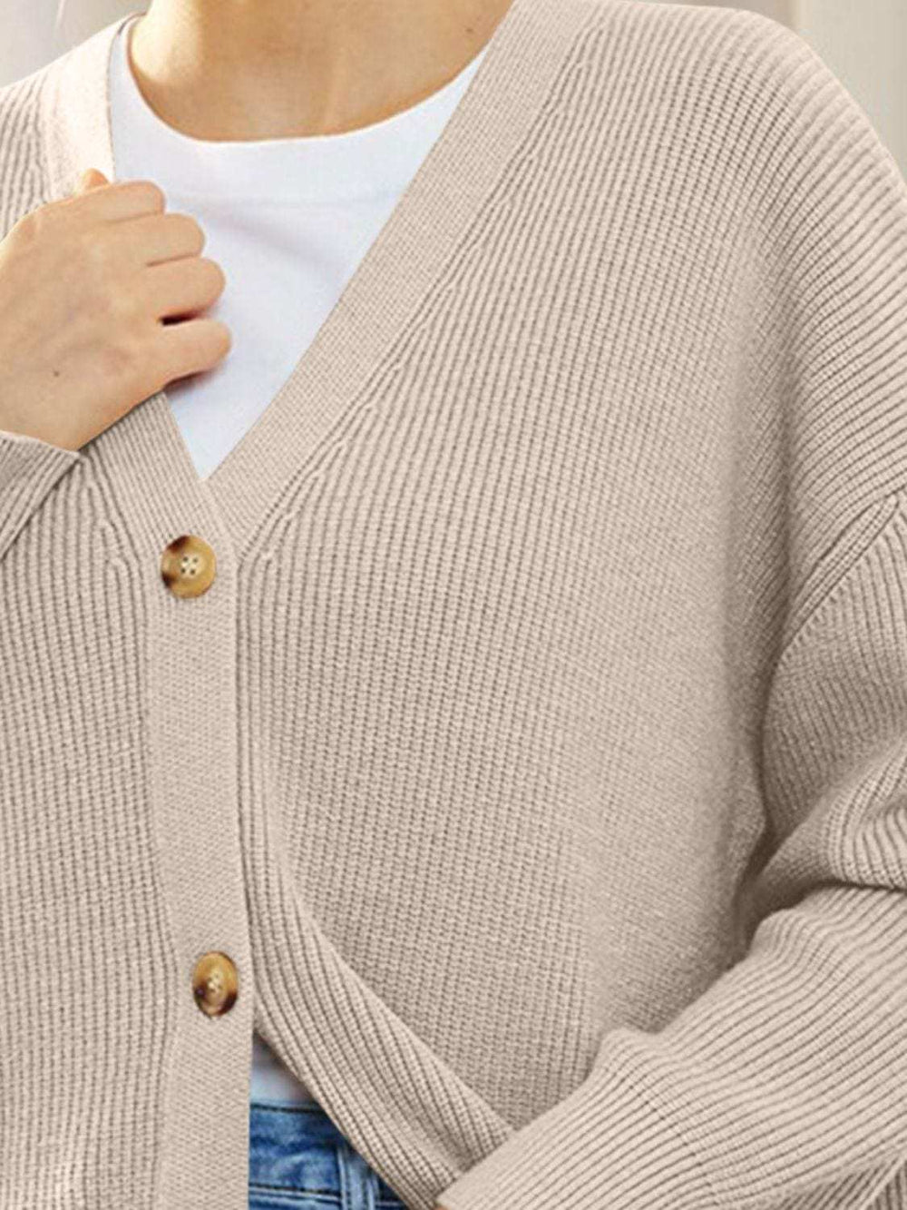 Button Down V-Neck Long Sleeve Cardigan - Trendsi - Flyclothing LLC
