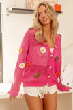 BiBi Flower Patches Open Knit Sweater Cardigan - Trendsi - Flyclothing LLC