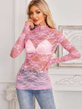 Mock Neck Long Sleeve Lace Sheer Top - Trendsi - Flyclothing LLC