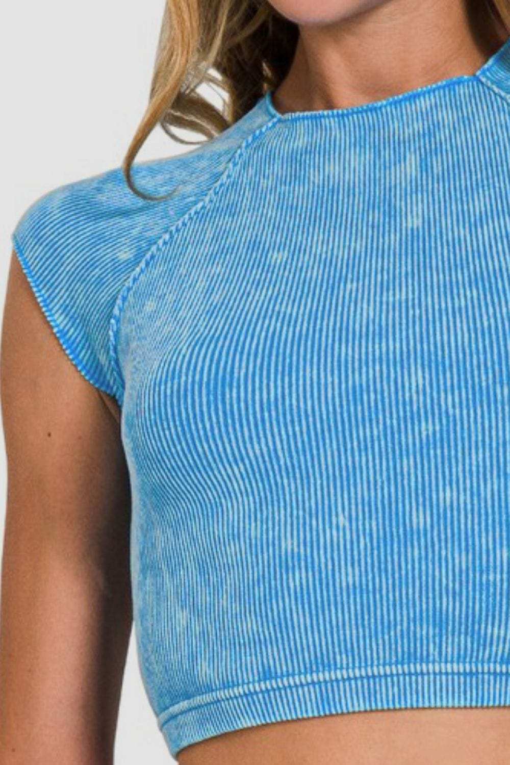 Zenana Ribbed Round Neck Cropped Top - Trendsi - Flyclothing LLC