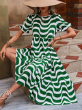 Wavy Striped Round Neck Short Sleeve Dress - Trendsi - Flyclothing LLC