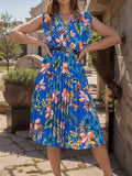 Ruffled Printed Surplice Cap Sleeve Dress - Trendsi - Flyclothing LLC
