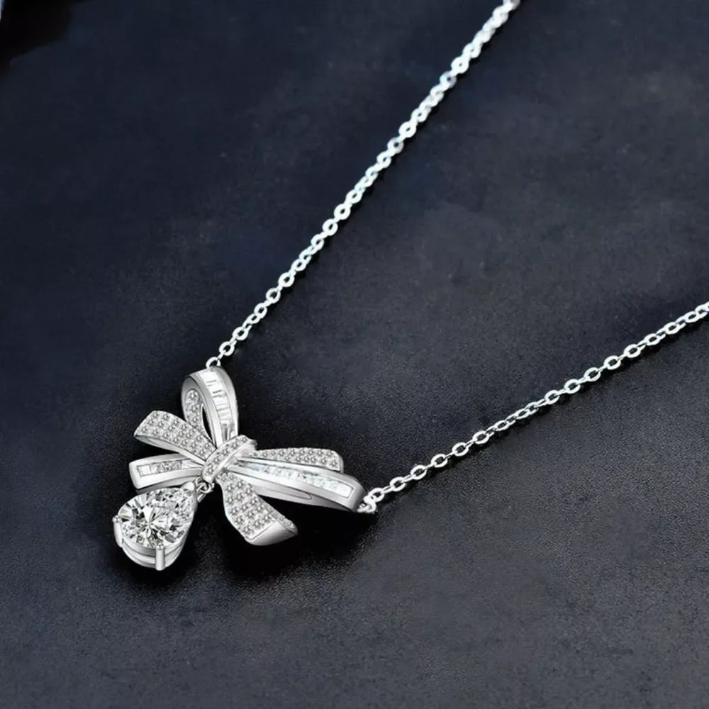2 Carat Moissanite 925 Sterling Silver Bowknot Necklace - Trendsi - Flyclothing LLC