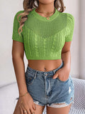 Cable Knit Openwork Round Neck Knit Top - Trendsi - Flyclothing LLC