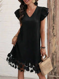 Ruffled V-Neck Cap Sleeve Dress - Trendsi - Flyclothing LLC