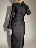 Ruched Long Sleeve Bodycon Maxi Dress - Trendsi - Flyclothing LLC