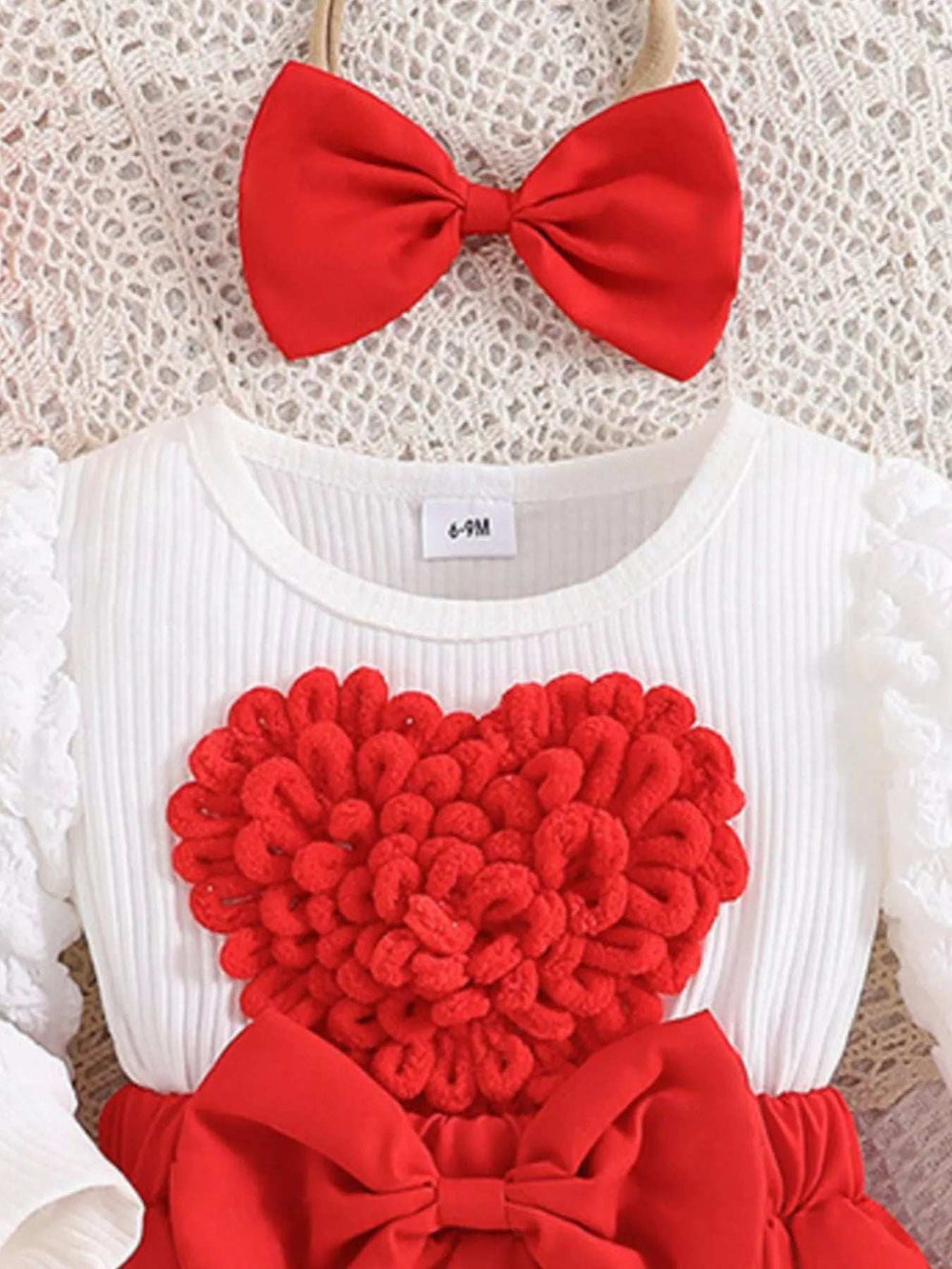 Children's Heart Bowknot Decor Dress with Headband - Trendsi - Flyclothing LLC