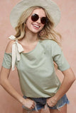 BiBi Tied Ribbon One Shoulder Short Sleeve T-Shirt - Trendsi - Flyclothing LLC