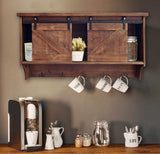 Rustic Wooden Shelf With Barn Door Storage And Hooks - Homeroots - Flyclothing LLC