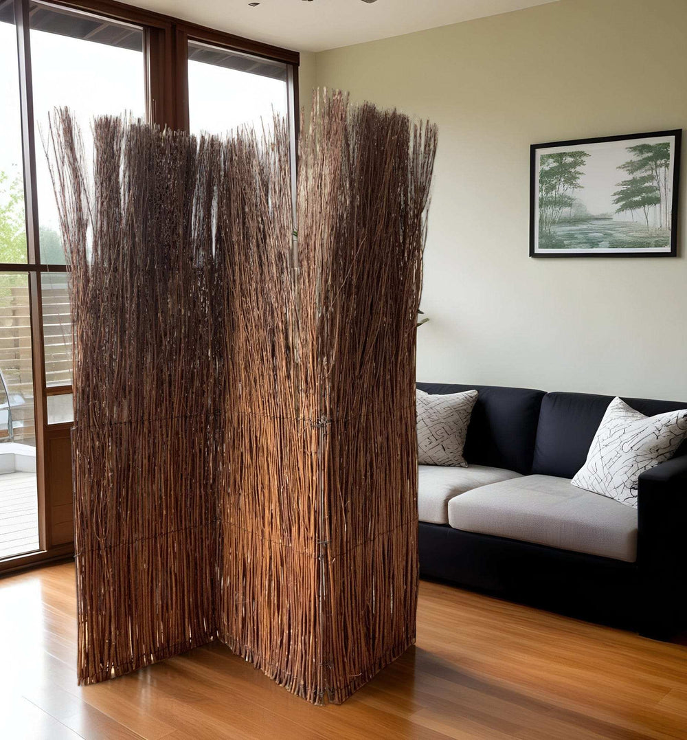 7' Rustic Willow Branch Three Panel Room Divider Screen - Homeroots - Flyclothing LLC