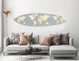 76" X 18" X 1" Grey And Gold World Map Surfboard Wall Art - Homeroots