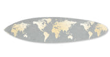 76" X 18" X 1" Grey And Gold World Map Surfboard Wall Art - Homeroots
