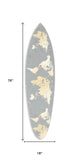 76" X 18" X 1" Grey And Gold World Map Surfboard Wall Art - Homeroots