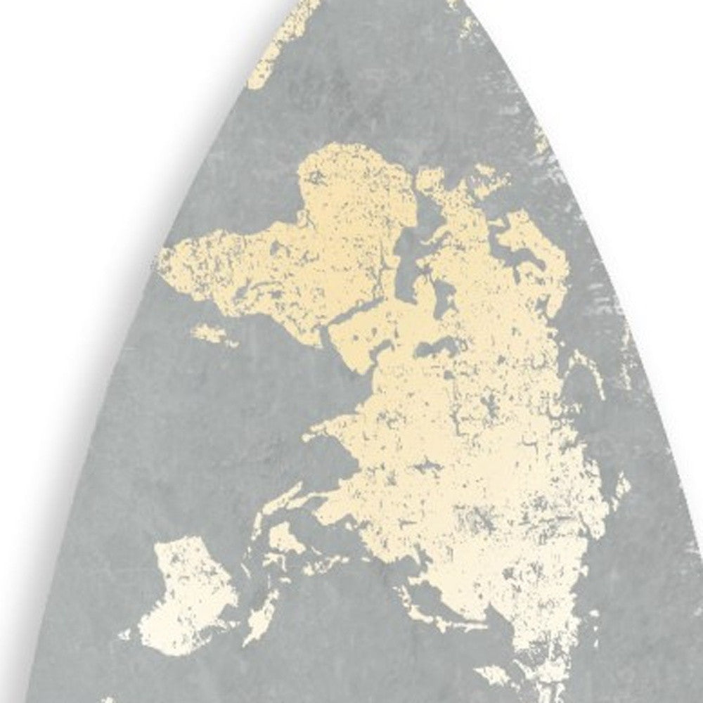 76" X 18" X 1" Grey And Gold World Map Surfboard Wall Art - Homeroots