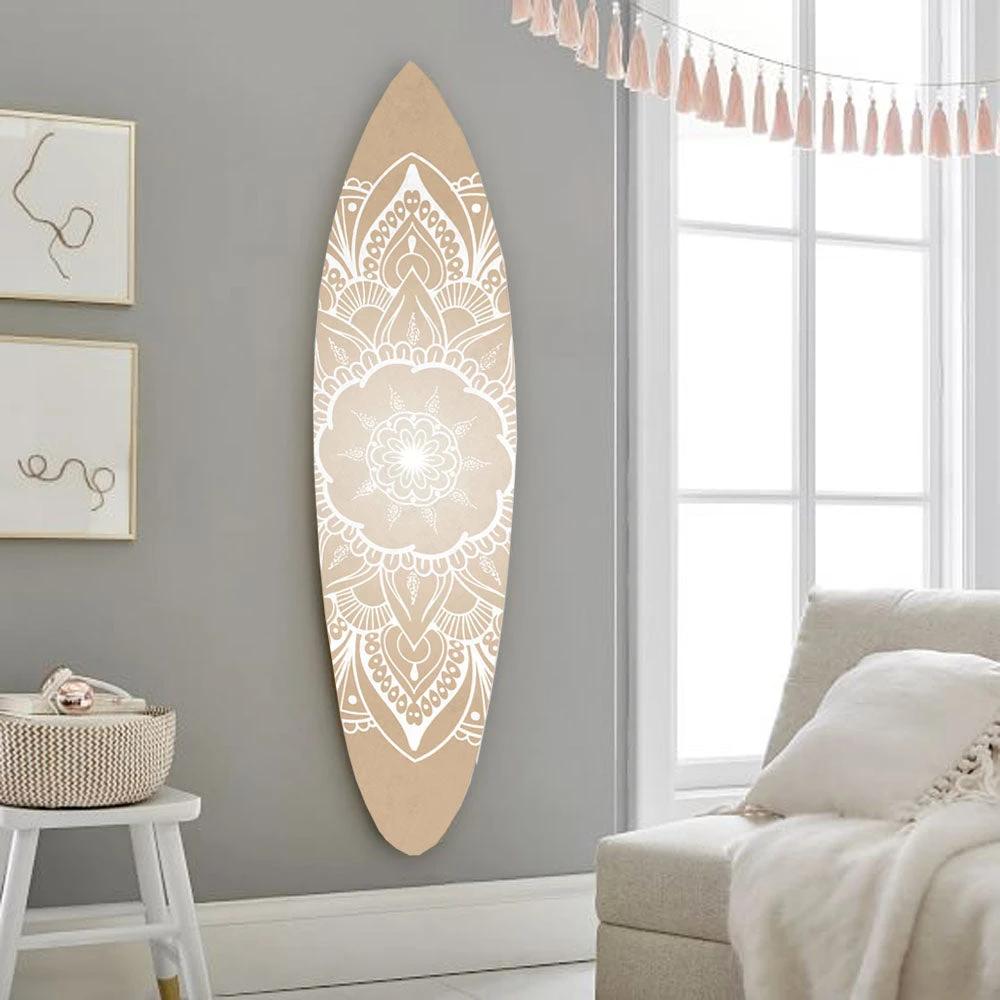 76" X 18" X 1" Wood and Tan Tranquility Surfboard Wall Art - Homeroots