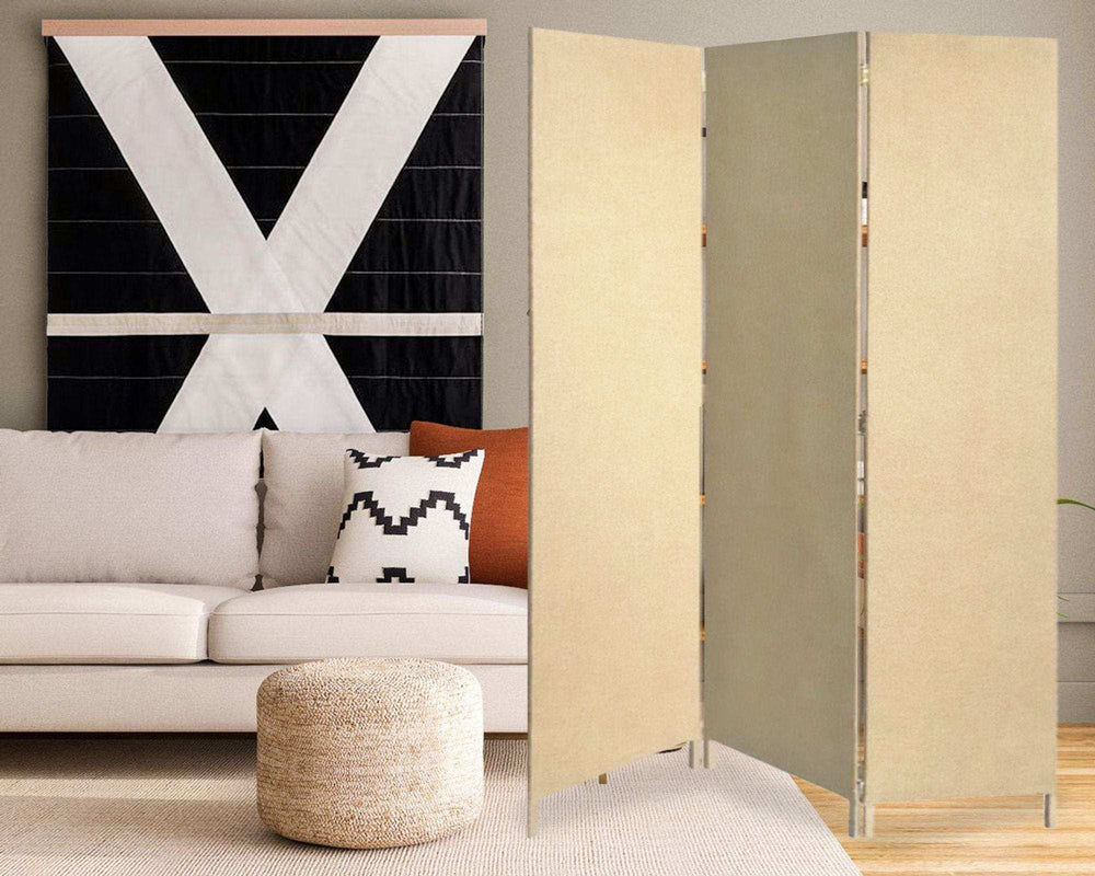 Beige Upholstered 3 Panel Room Divider Screen - Homeroots - Flyclothing LLC