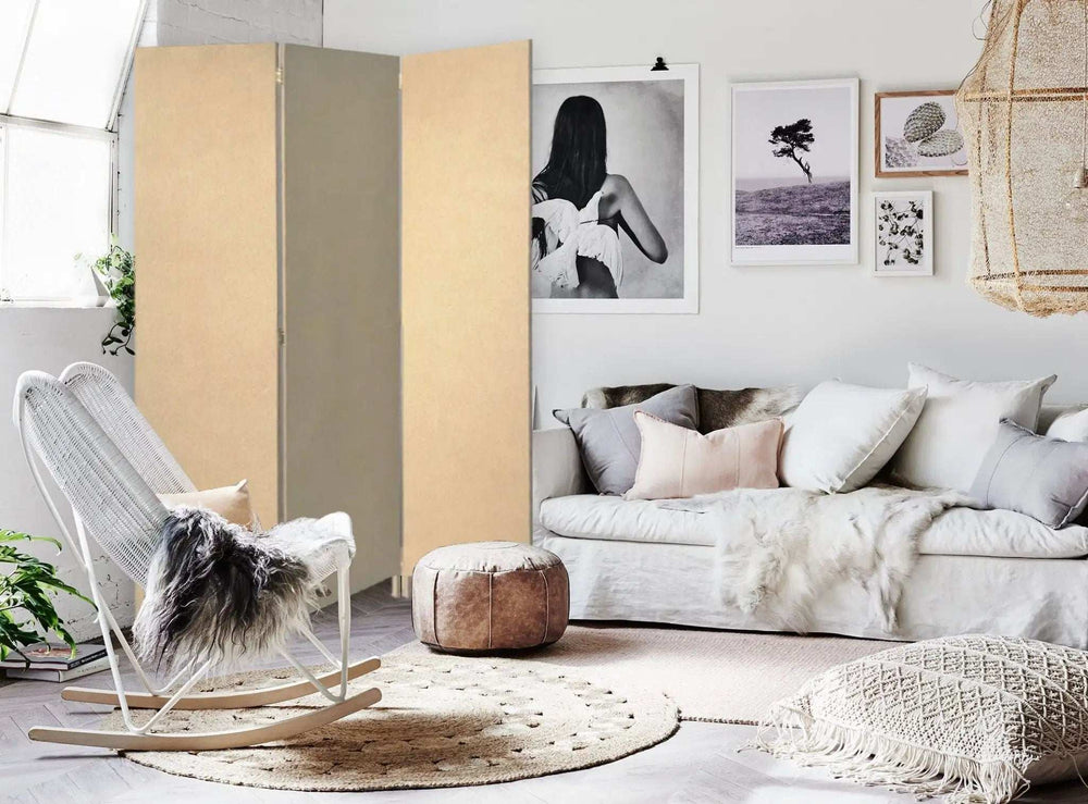 Beige Upholstered 3 Panel Room Divider Screen - Homeroots - Flyclothing LLC