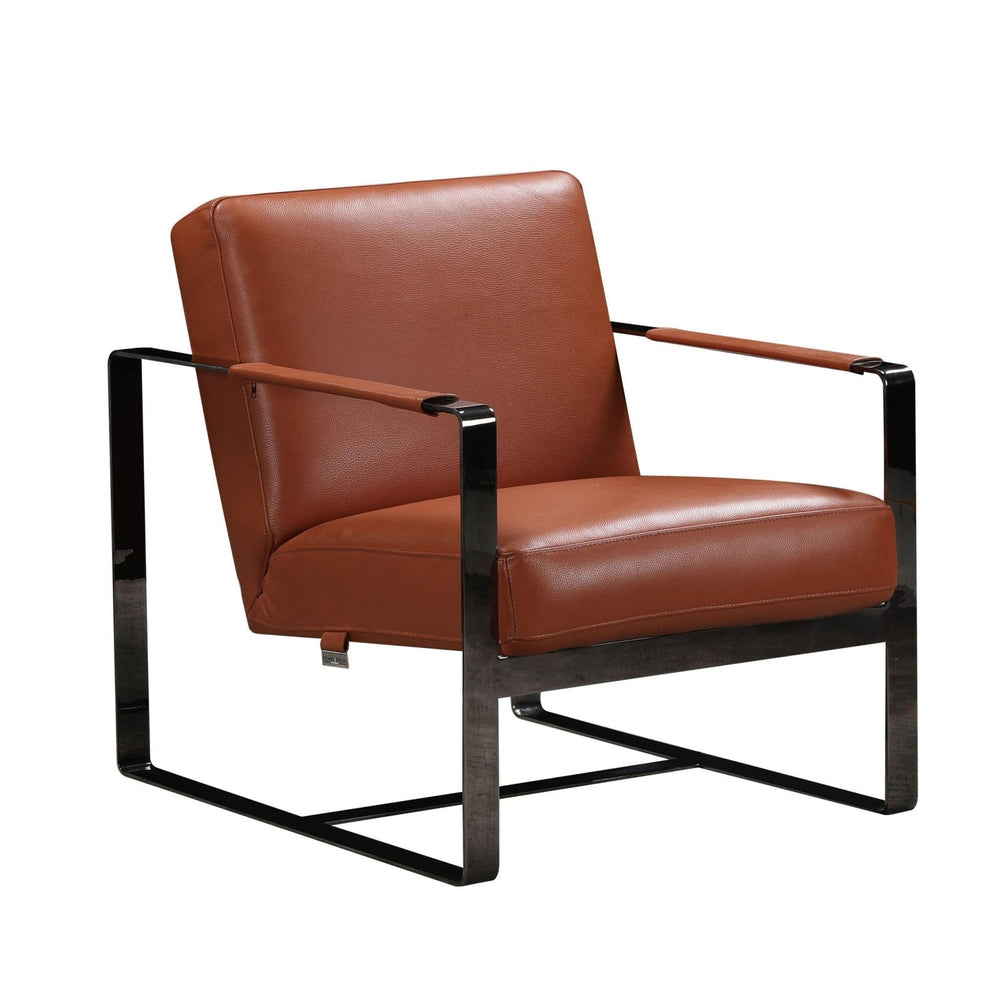 28" Camel And Black Genuine Leather Arm Chair - Homeroots