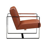 28" Camel And Black Genuine Leather Arm Chair - Homeroots