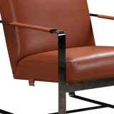 28" Camel And Black Genuine Leather Arm Chair - Homeroots
