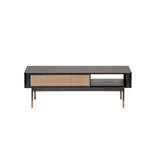 47" Black And Brown Solid Wood And Steel Coffee Table With Drawer And Shelf - Homeroots